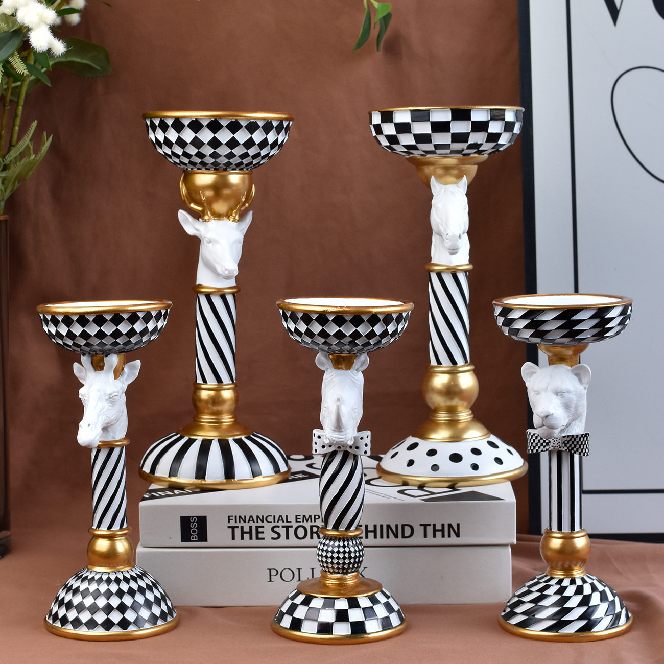 handsome创意黑白方格动物头烛台桌面摆件棋盘风格家居玄关办公室,家居饰品,其他工艺饰品,淘宝优惠券,粉丝福利购,淘宝优惠卷