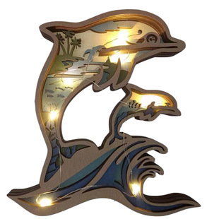 北美森林动物家居装饰木质摆件工艺品创意狼图腾木制雕刻海豚摆件