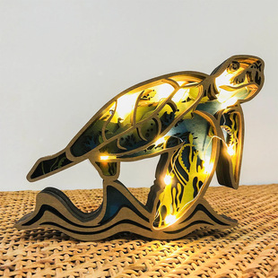 北美森林动物家居装饰木质摆件工艺品创意狼图腾木制雕刻海龟摆件