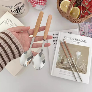 MOKOSHOME单人勺子不锈钢便携筷勺套装榉木餐具独立包装木质筷子