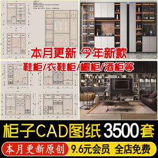 室内设计家装衣柜酒橱柜子榻榻米书柜鞋柜家具CAD平立面施工图纸
