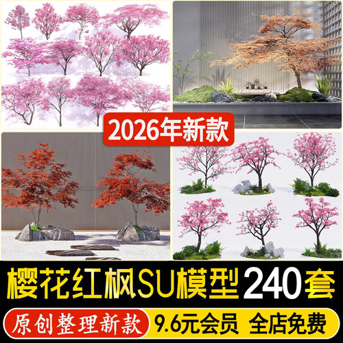 樱花枫树红枫鸡爪槭羽毛枫日式景观园林植物造型树su模型草图大师