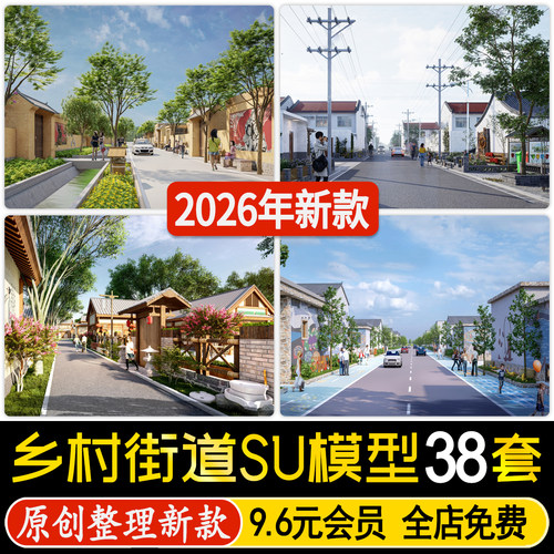 草图大师现代美丽乡村新农村道路街道景观改造新中式民房SU模型