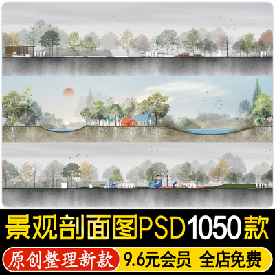 建筑景观公园道路驳岸PS断面分析图立面剖面图竞赛风PSD分层素材