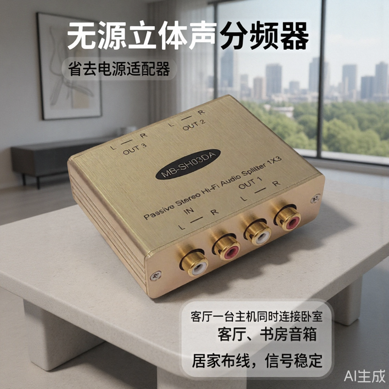 无源立体声分频器音频分配器省去电源适配器信号稳定电脑音响居家