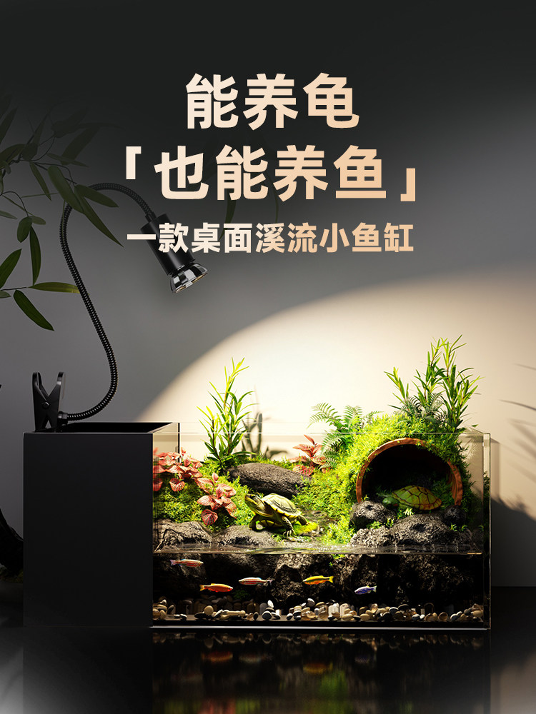 龟缸生态美化鱼龟混养成套懒龟养小龟专用户用鱼缸