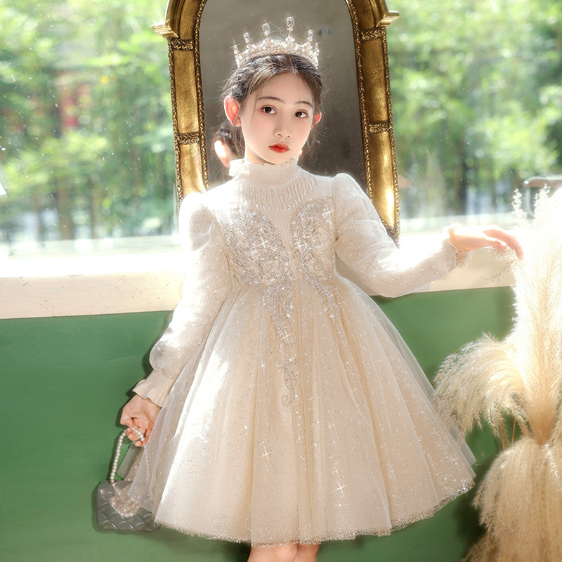 女童秋冬公主裙2025新款儿童连衣裙冬装毛衣裙小女孩冬季加绒裙子