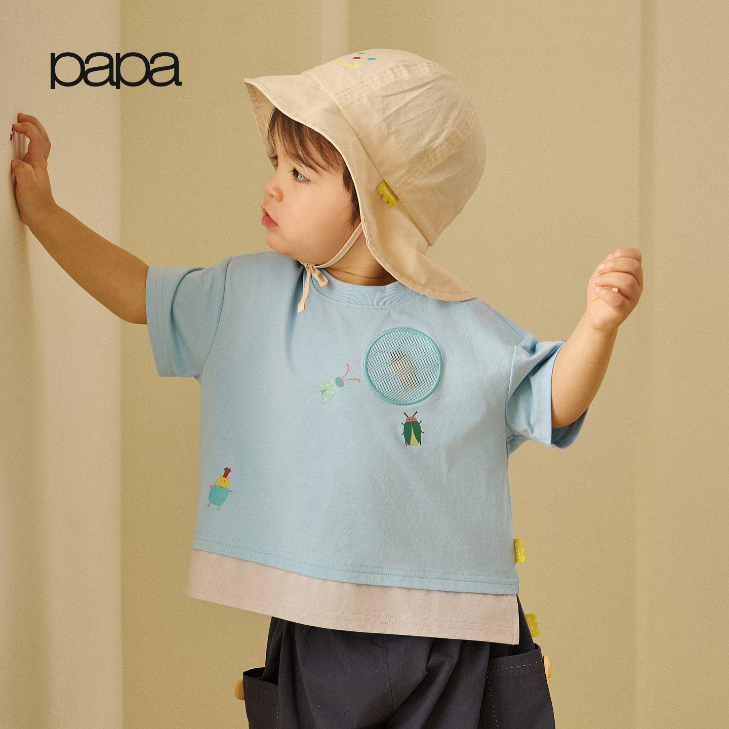 【新品】papa爬爬夏季儿童T恤男童胜利棉短袖吸湿速干凉感宽松