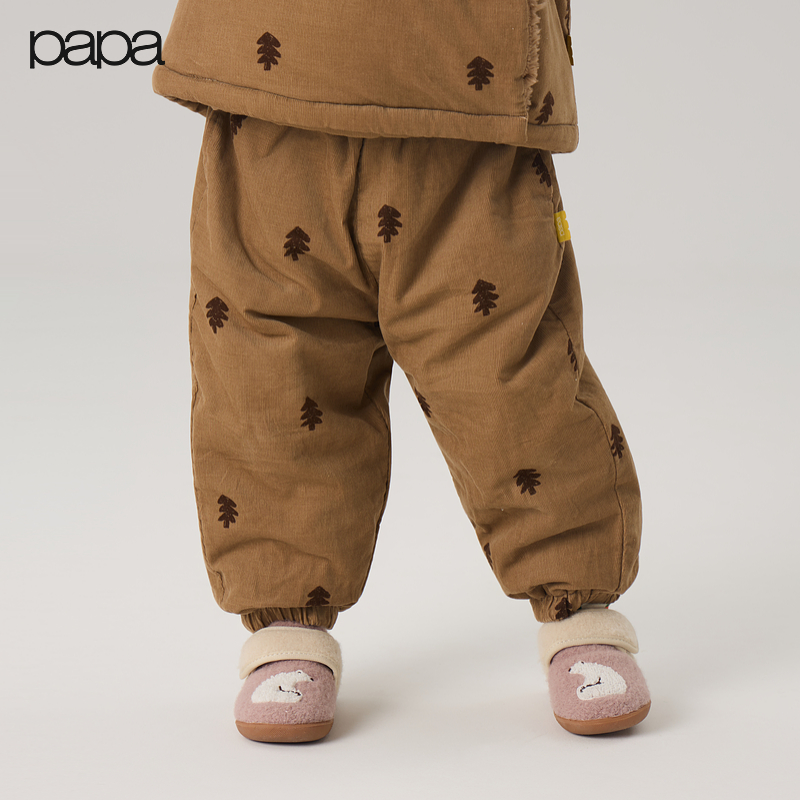 【新品】papa爬爬冬季儿童裤子男女童灯芯绒印花裤子防风保暖百搭