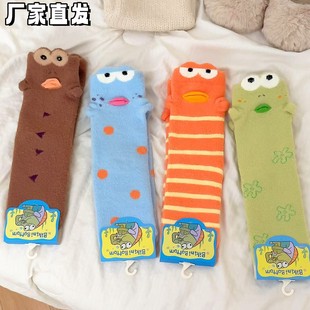 比奇堡丑鱼袜澳绒保暖地板袜加厚中筒袜隔凉月子袜可爱萌趣睡眠袜