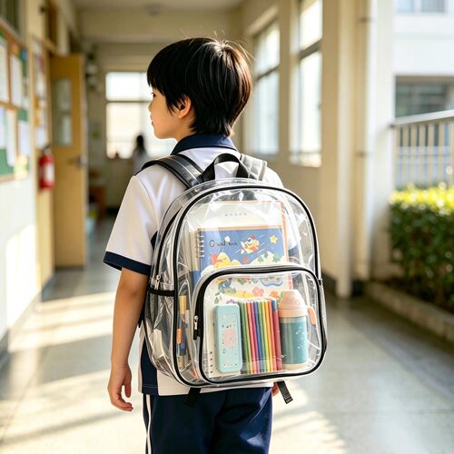 幼儿园透明书包学生开学大容量双肩包透明书籍收纳包防带违禁品