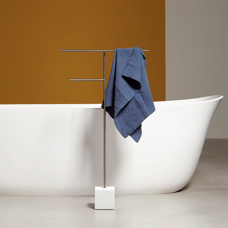 现代轻奢浴室免打孔毛巾架落地浴巾置物架大理石卫生间纸巾收纳架