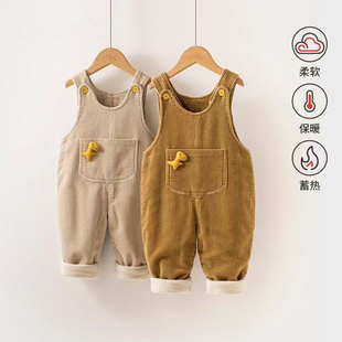 婴幼儿背带裤秋冬款卡通恐龙休闲加绒加厚长裤男宝款式裤子男童裤