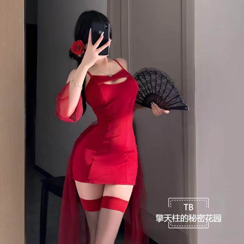 法式名媛性感秘书包臀裙情趣内衣教师小胸红色激情约会战袍诱惑装