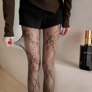 李沅桐同款连体免脱花藤渔网袜复古袜辣妹提花网袜y2k渔网袜