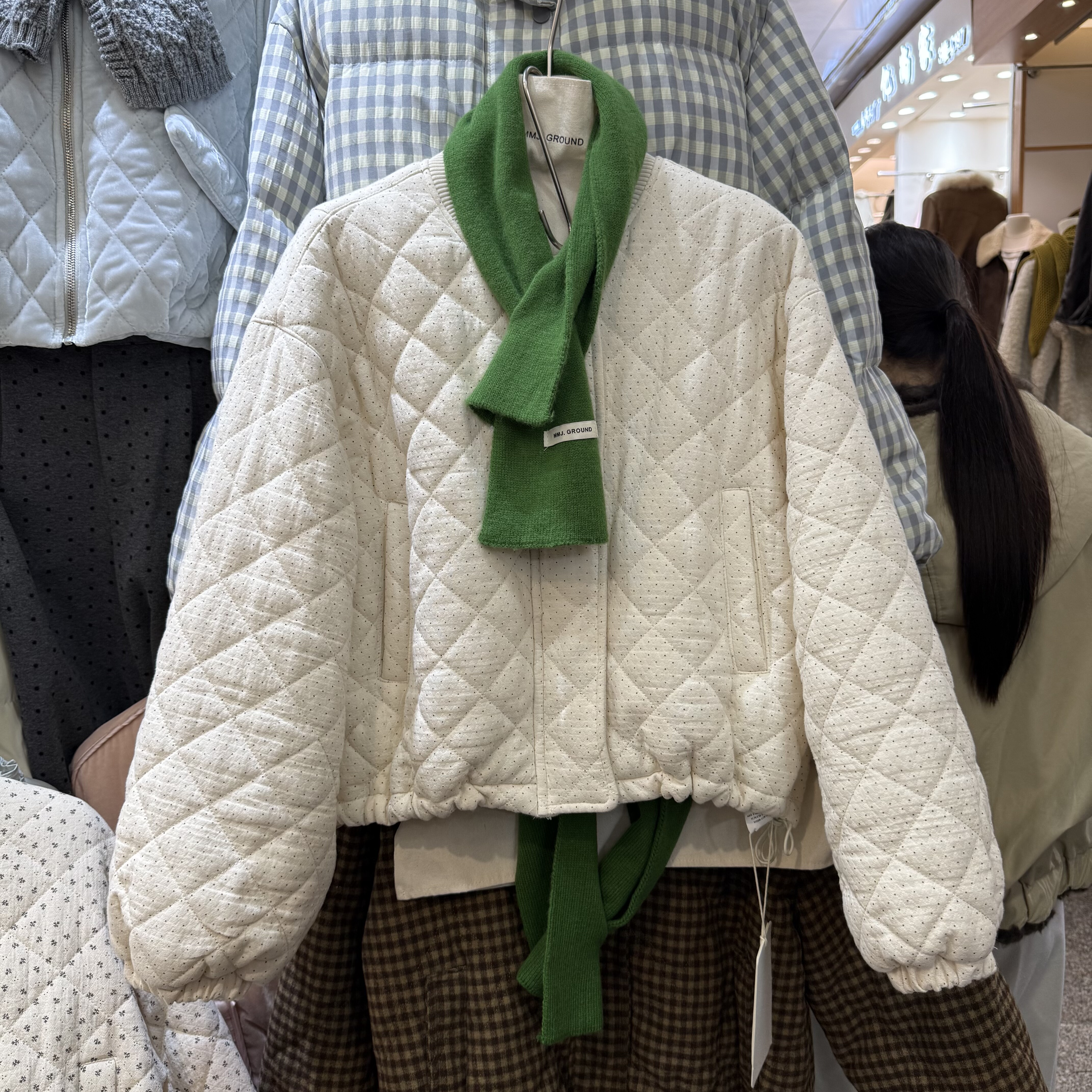 十三行韩版宽松小立领薄棉服波点菱格厚实保暖夹克外套休闲上衣