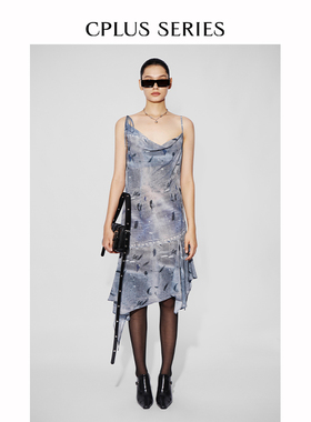 ivy吕颖博主同款【CPLUS SERIES】牛仔做旧图案吊带连衣裙