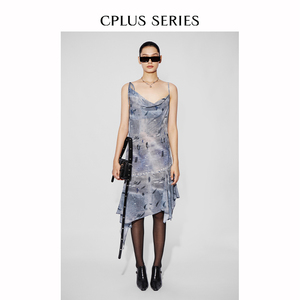 【ivy吕颖同款】CPLUS SERIES 牛仔做旧图案吊带连衣裙