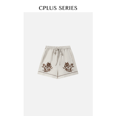 秋冬新品【CPLUS SERIES】休闲花朵刺绣A字短裤