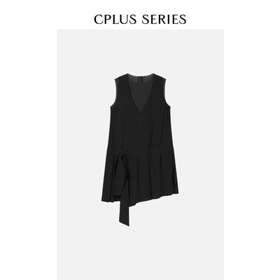 秋冬新品【CPLUS SERIES】假两件飘带百褶连衣裙