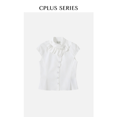 【Ivy吕颖同款】CPLUS SERIES 荷叶边不规则门襟衬衫女衫学院