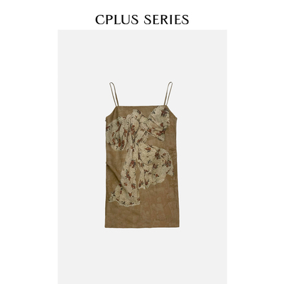 【ivy吕颖同款】CPLUS SERIES 蝴蝶结印花麻质渡假吊带连衣裙