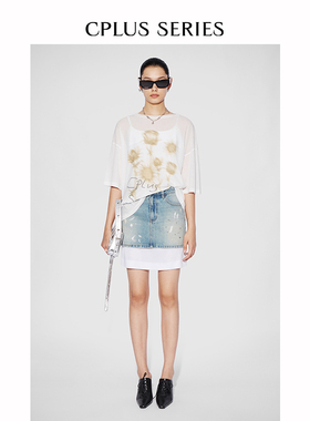 ivy吕颖博主同款【CPLUS SERIES】水洗做旧趣味印花图案T恤