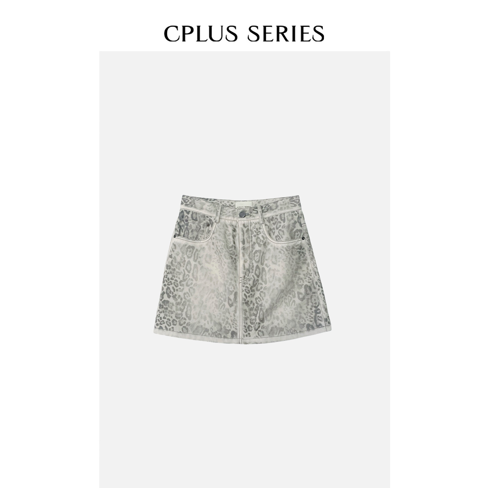 秋冬新品【CPLUS SERIES】豹纹印花短款半裙牛仔短裙