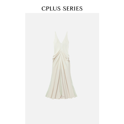 钟楚曦同款【CPLUS SERIES】蕾丝拼接V領垂坠连衣裙