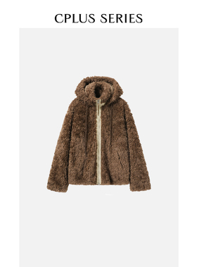 魏如萱同款【CPLUS SERIES】咖色连帽长毛绒外套