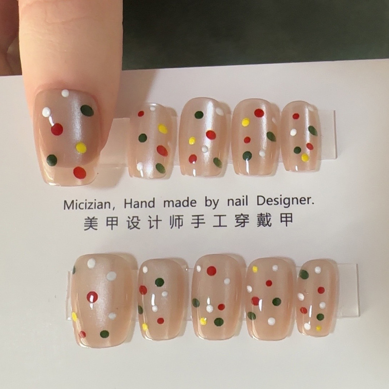 糖果波点猫眼纯手工美甲贴片假指