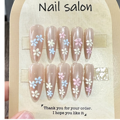 春日花海手绘冰花美甲贴片