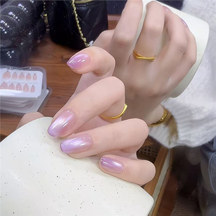 紫夜魅影 纯欲韵味紫玻璃珠猫眼渐变美甲穿戴甲纯手工高级ins3054