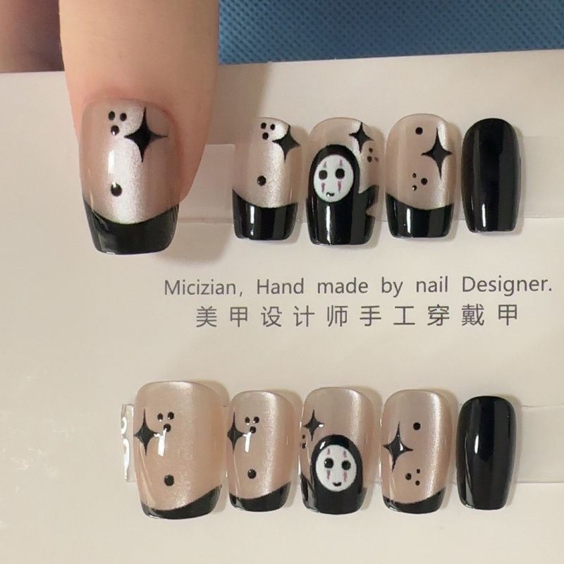 千寻无脸男猫眼金箔纯手工美甲假