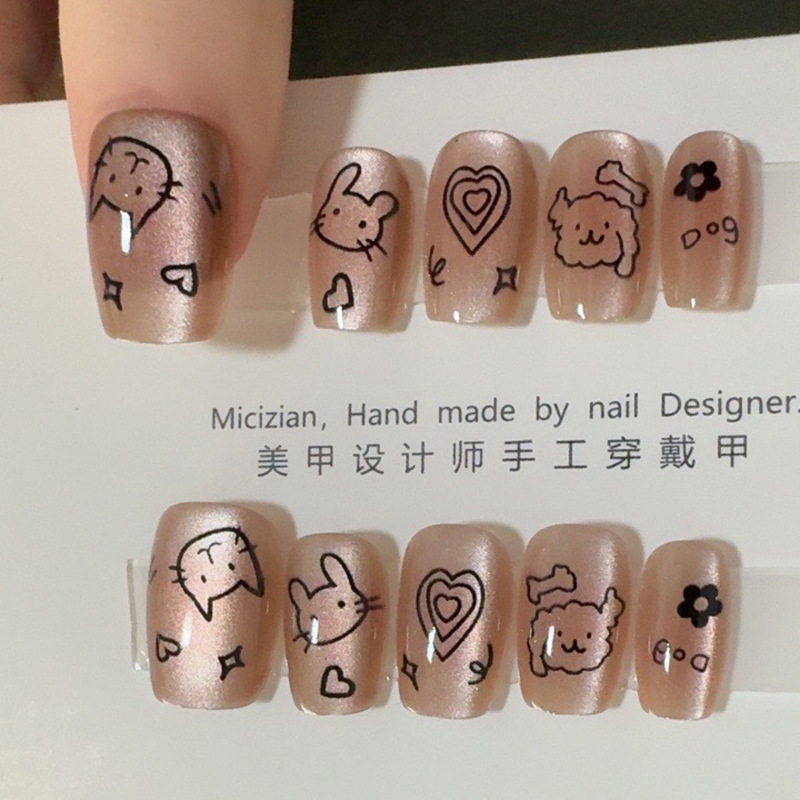 猫狗恋猫眼纯手工美甲假指甲贴片