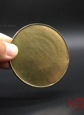 纯铜小圆盘摆件 黄铜迷你小铜盘圆形铜底座三足小铜盘子桌面摆件