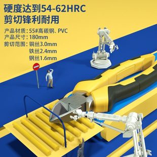 大全斜口钳电工子得力工业级常用万用老虎钳工具钢丝尖嘴钳多功能