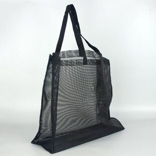 沙滩收纳网袋现货网眼沙滩包大容量网布购物袋PVC黑色网纱袋子