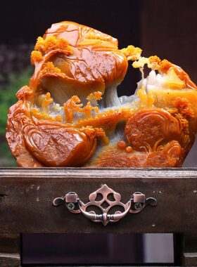 湘崎雀寿山石小桥流水人家摆件原石雕刻工艺品客厅玄关装饰品俏色