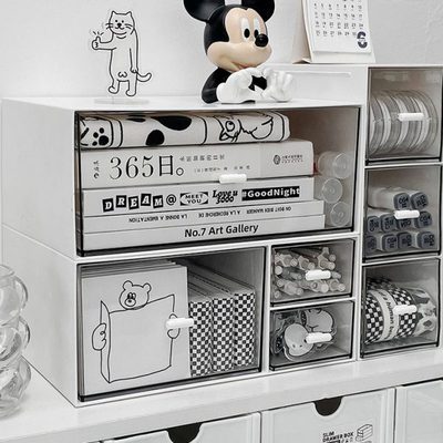 桌面宿舍置物架办公桌多层透明亚克力收纳架学生书桌抽屉式收纳盒