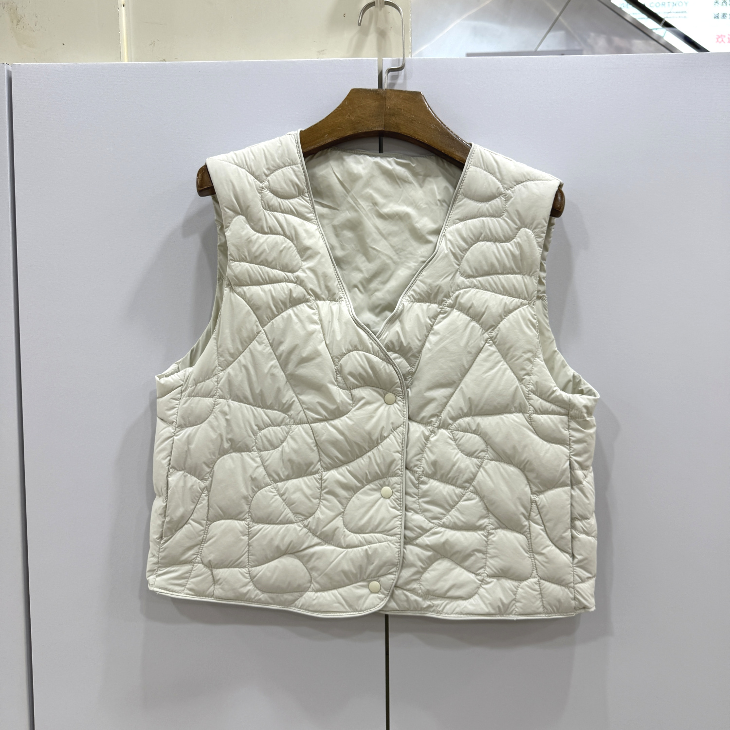 DHZ欧洲站25冬新款时尚斜门禁三粒扣V领轻薄羽绒服马甲短背心内胆