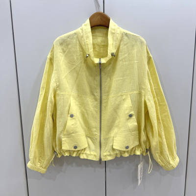 韵芭莎8071欧货26春时尚抽绳立领拉链松紧下摆宽松百搭亚麻薄外套