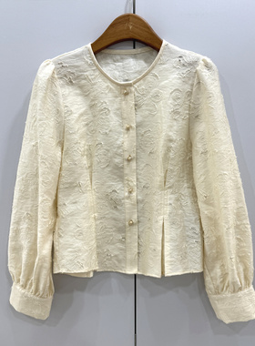 L68913欧洲站2026时尚圆领单排扣镂空烧花短款百搭衬衫上衣小衫女