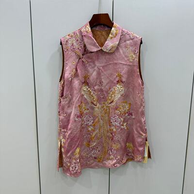 瓦琳汀娜75053斜门襟盘扣翻领串珠凤凰刺绣不规则人丝国风马甲女