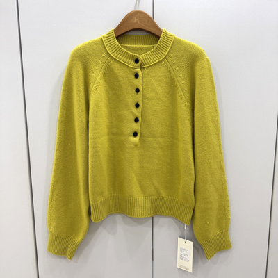 9-5270欧洲站2025冬新款温柔慵懒风圆领半开扣羊毛羊绒针织衫毛衣