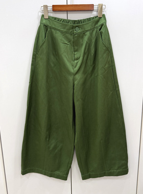 L68916欧洲站2026春时尚一粒扣后松紧高腰人丝棉休闲阔腿气球裤女