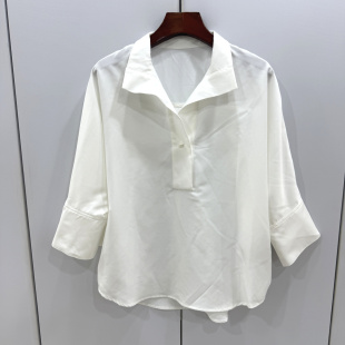 L68966欧洲站2026春时尚 上衣 一粒扣半开立领宽松显瘦简约气质衬衫