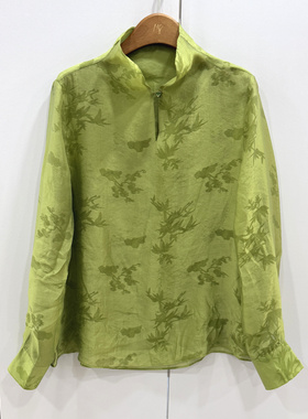 26735欧洲站2026春时尚立领轻奢高端微透轻国风双层天丝衬衫上衣