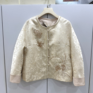 艾尔菲洋26A A8132春串珠蝴蝶刺绣花圆领休闲宽松显瘦国风外套女