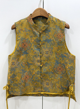 8907欧洲站2026春中国结流苏盘扣立领复古提花人丝仿醋酸国风马甲